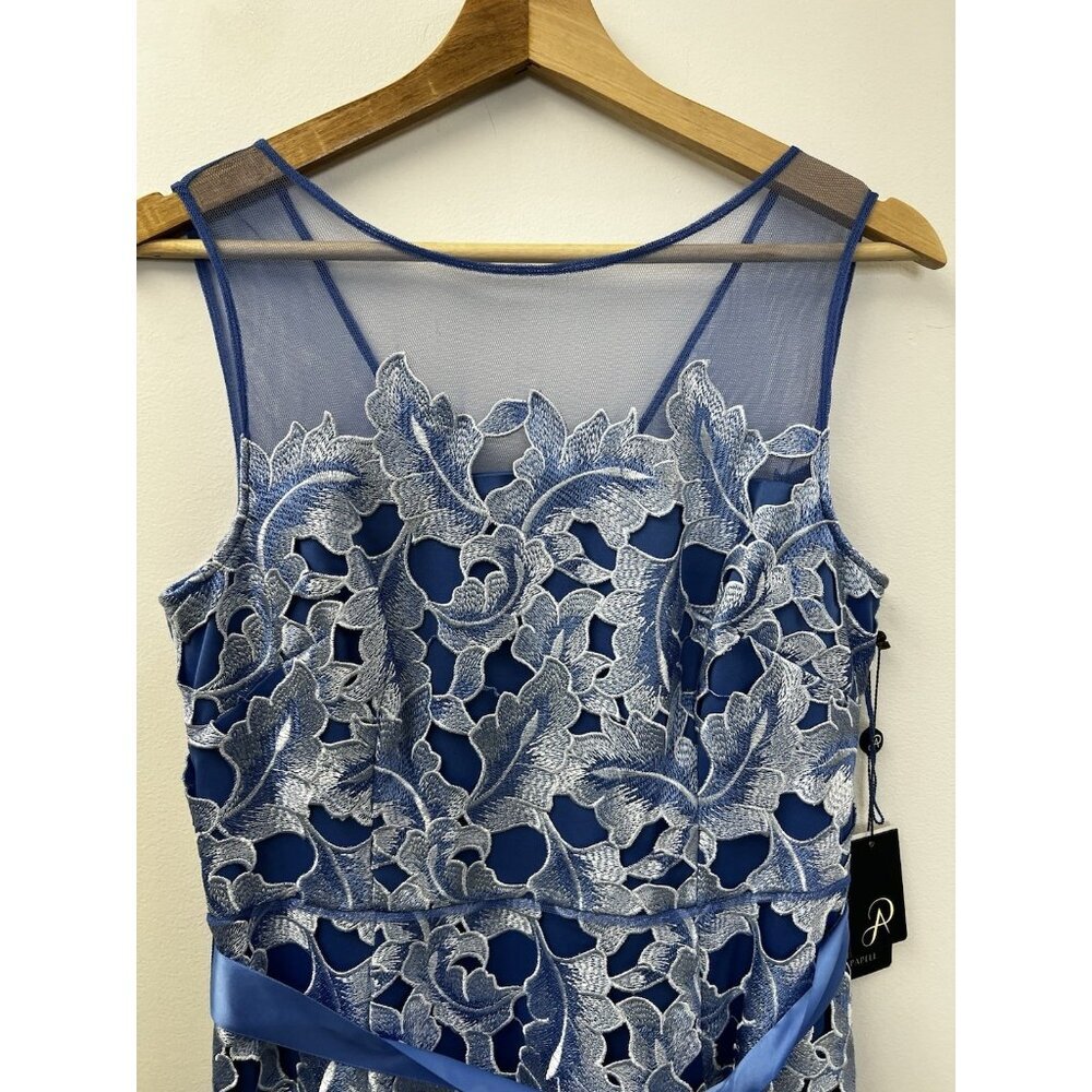 New Adrianna Papell Womens Illusion Neck Tonal Lace Gown Dress, Blue Sz 8 NWT - Picture 4 of 12